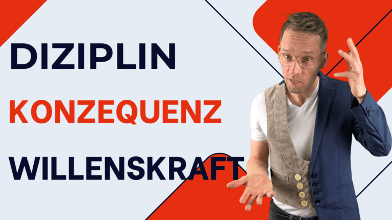 Henry gestikuliert neben dem Text „Disziplin, Konsequenz, Willenskraft“.