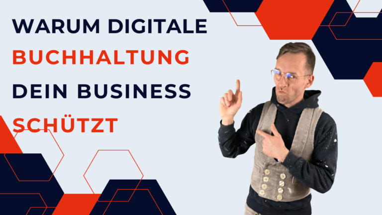 Grafik mit Henry in Arbeitskleidung und dem Text „GoBD. Warum digitale Buchhaltung dein Business schützt“