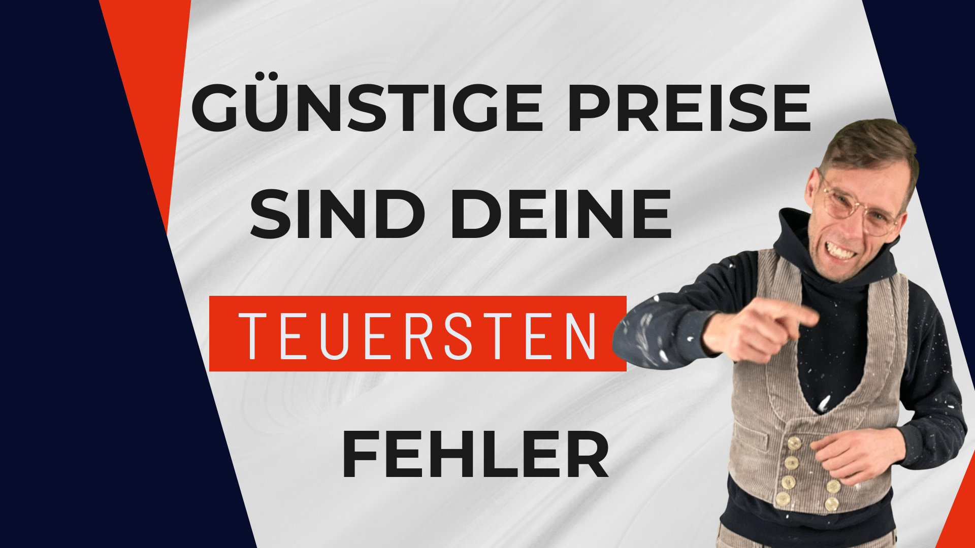 Grafik mit Henry in Arbeitskleidung und dem Text „Günstige Preise sind deine teuersten Fehler“.