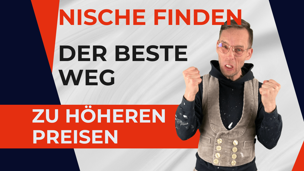Henry mit geballten Fäusten neben dem Text „Nische finden, der beste Weg zu höheren Preisen“.