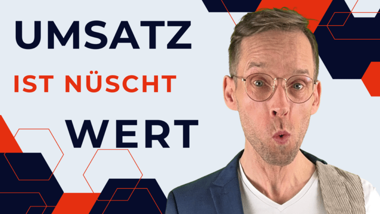Henry mit überrascht geöffnetem Mund neben dem Text „Gewinn berechnen, Umsatz ist nüscht wert“.