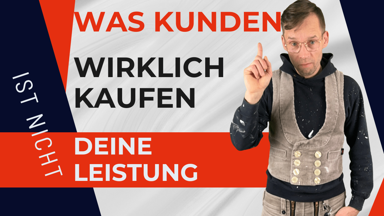 Henry zeigt mit erhobenem Finger neben dem Text „Was Kunden wirklich kaufen, ist nicht deine Leistung“.