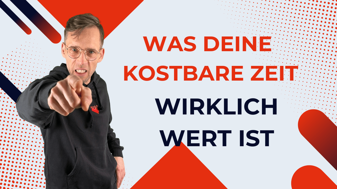 Henry zeigt direkt nach vorn neben dem Text „Was deine kostbare Zeit wirklich wert ist“.