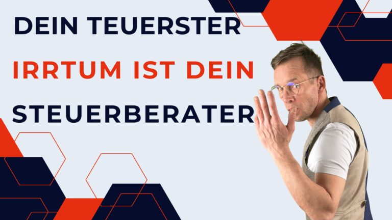 Henry neben dem Text „Dein teuerster Irrtum ist dein Steuerberater“