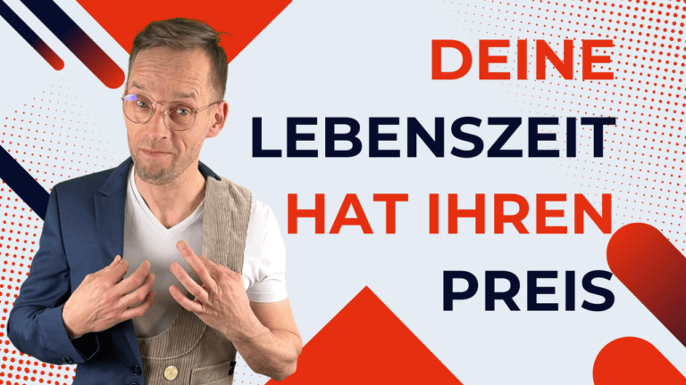 Henry zeigt auf sich selbst neben dem Text „Deine Lebenszeit hat ihren Preis“.