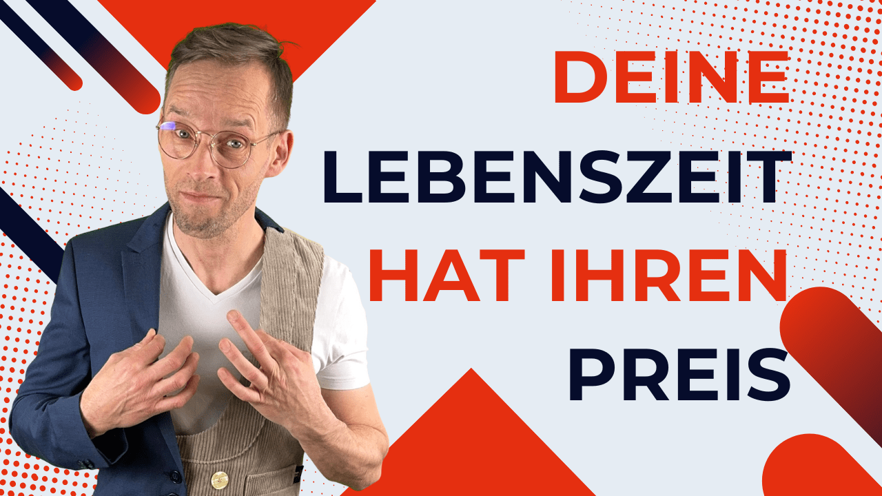 Henry zeigt auf sich selbst neben dem Text „Deine Lebenszeit hat ihren Preis“.